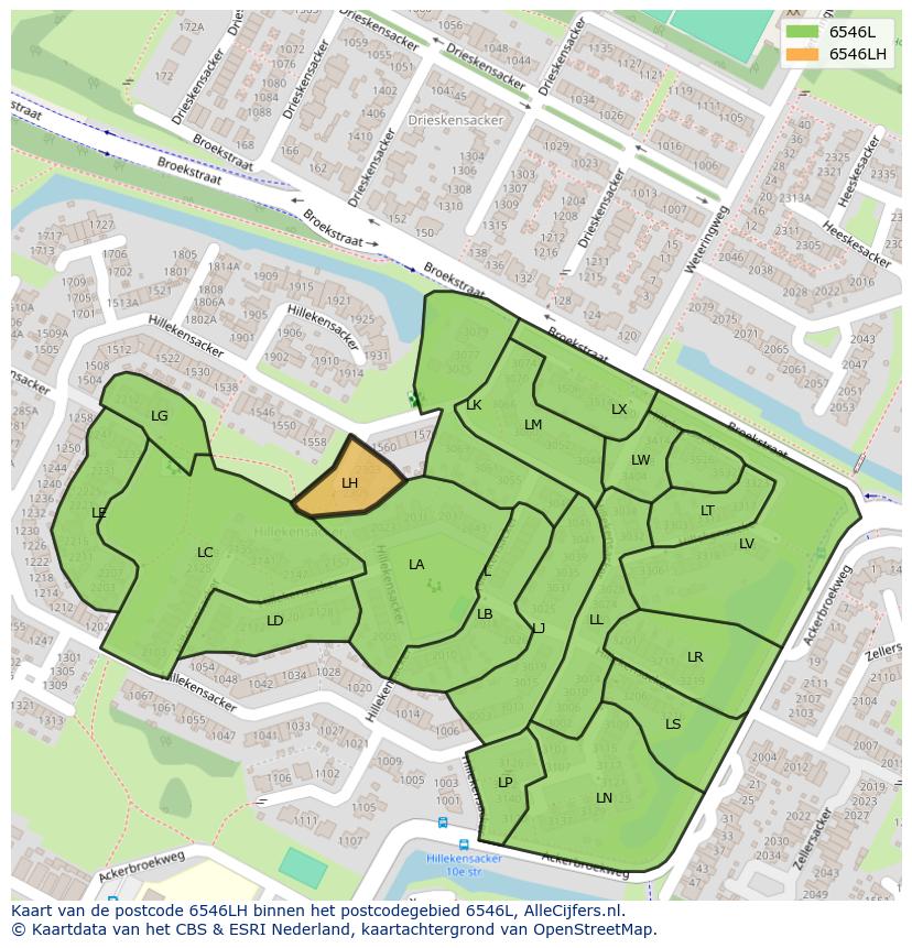 Afbeelding van het postcodegebied 6546 LH op de kaart.