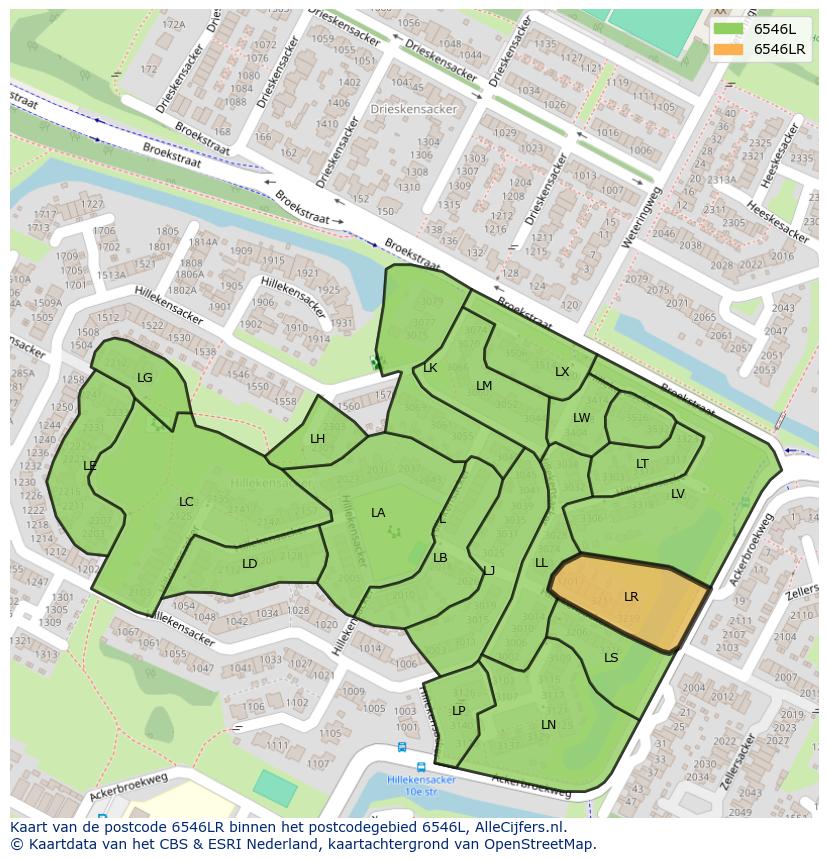 Afbeelding van het postcodegebied 6546 LR op de kaart.