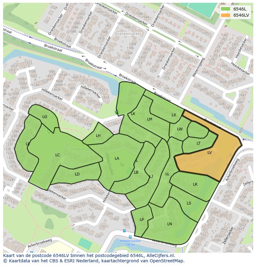 Afbeelding van het postcodegebied 6546 LV op de kaart.