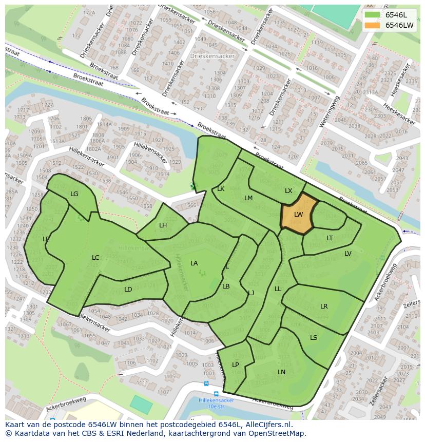 Afbeelding van het postcodegebied 6546 LW op de kaart.