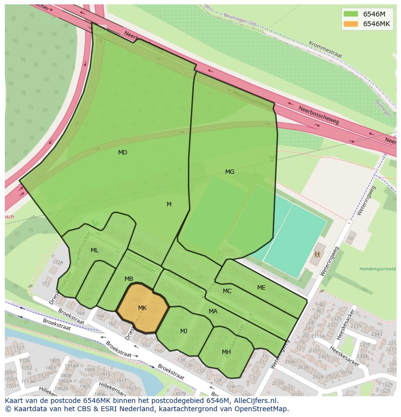 Afbeelding van het postcodegebied 6546 MK op de kaart.