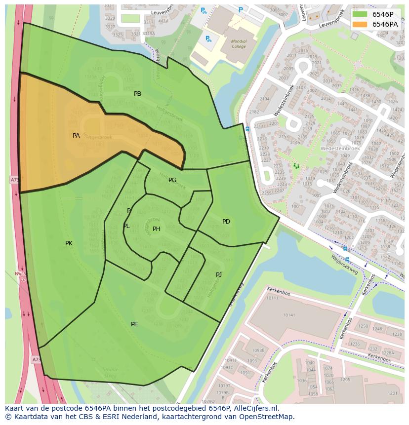 Afbeelding van het postcodegebied 6546 PA op de kaart.