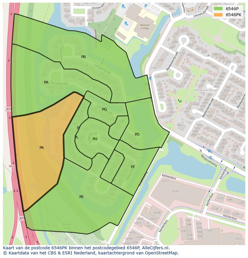 Afbeelding van het postcodegebied 6546 PK op de kaart.