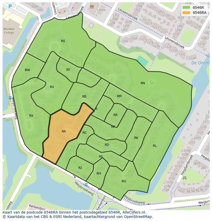 Afbeelding van het postcodegebied 6546 RA op de kaart.