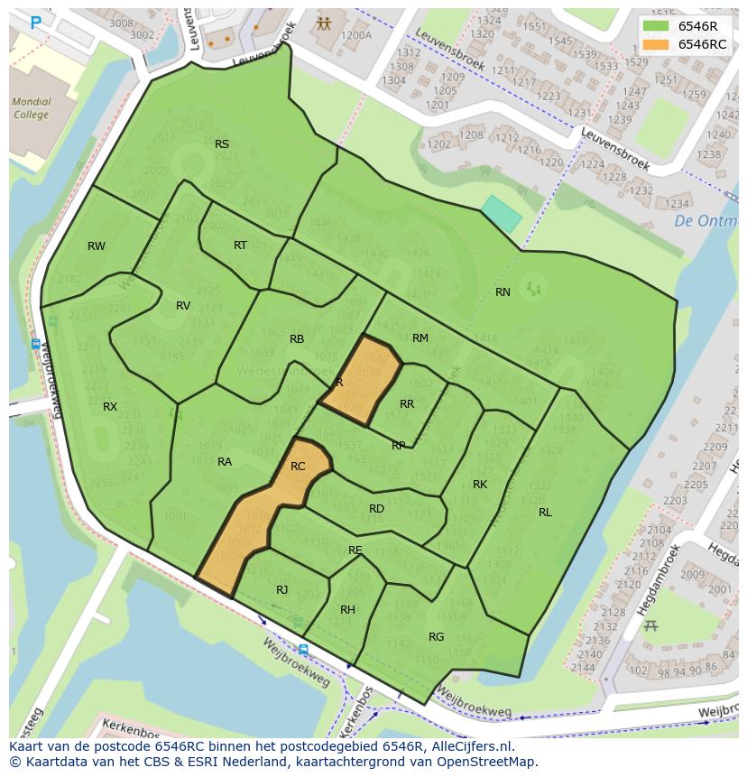 Afbeelding van het postcodegebied 6546 RC op de kaart.