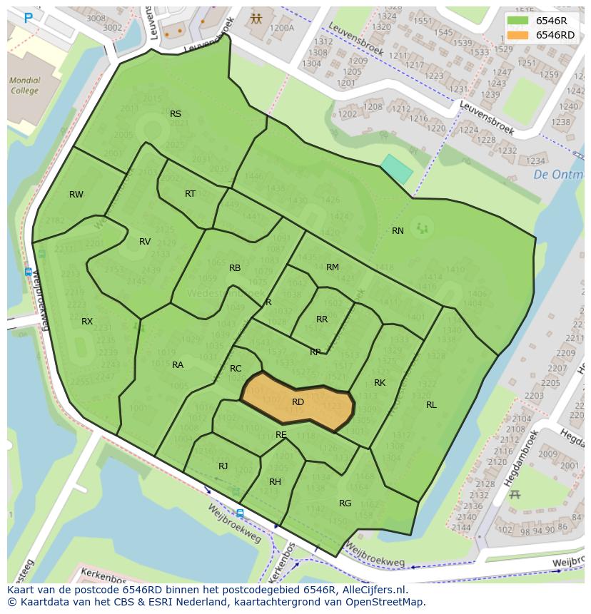 Afbeelding van het postcodegebied 6546 RD op de kaart.