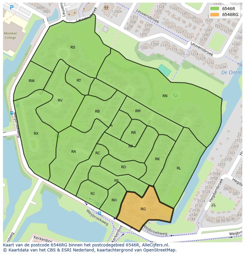 Afbeelding van het postcodegebied 6546 RG op de kaart.