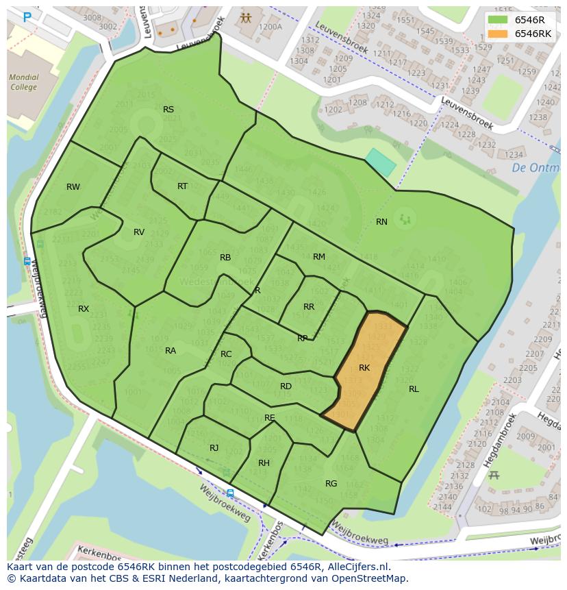 Afbeelding van het postcodegebied 6546 RK op de kaart.