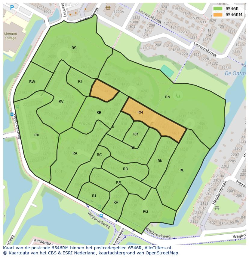 Afbeelding van het postcodegebied 6546 RM op de kaart.