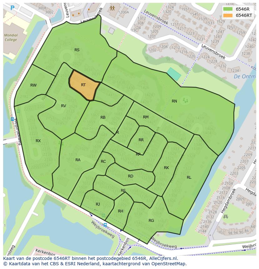 Afbeelding van het postcodegebied 6546 RT op de kaart.