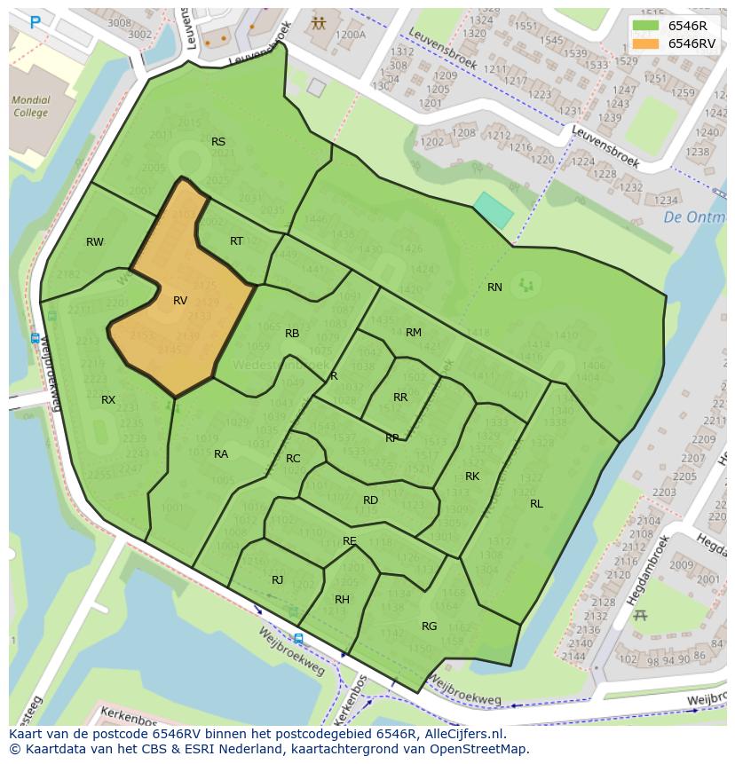 Afbeelding van het postcodegebied 6546 RV op de kaart.