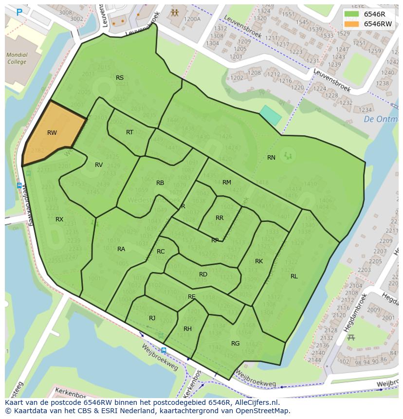Afbeelding van het postcodegebied 6546 RW op de kaart.