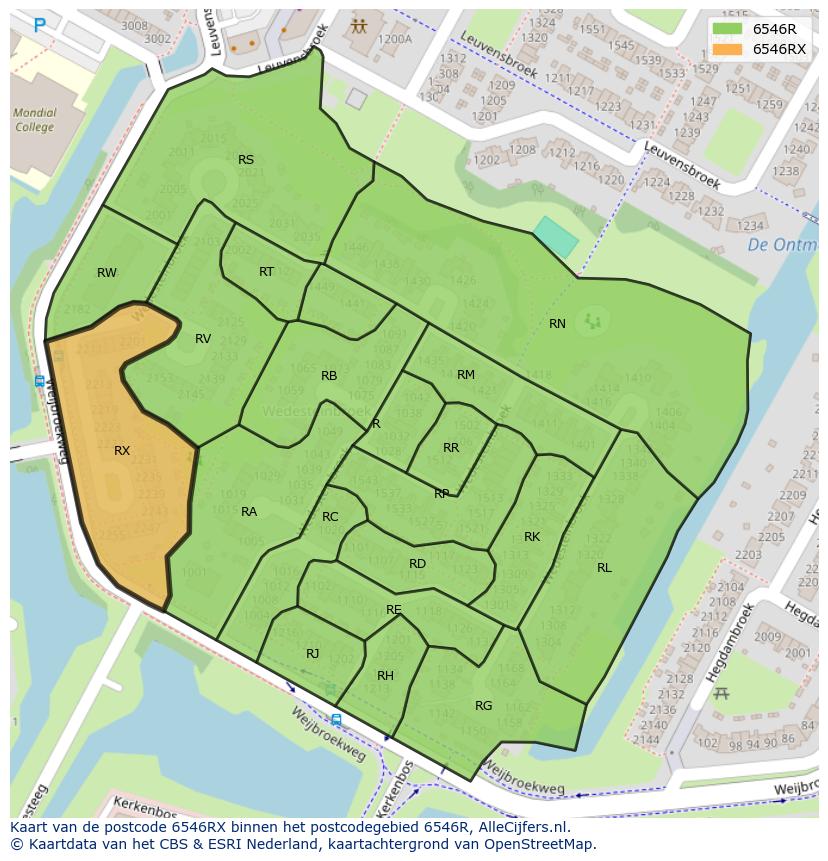 Afbeelding van het postcodegebied 6546 RX op de kaart.