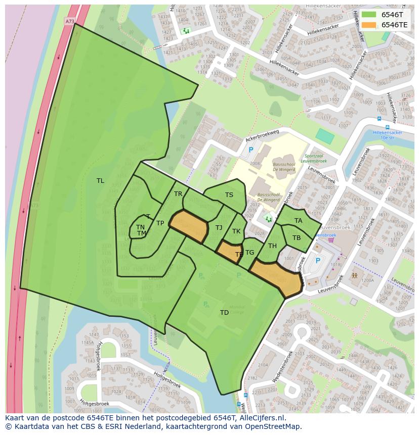 Afbeelding van het postcodegebied 6546 TE op de kaart.