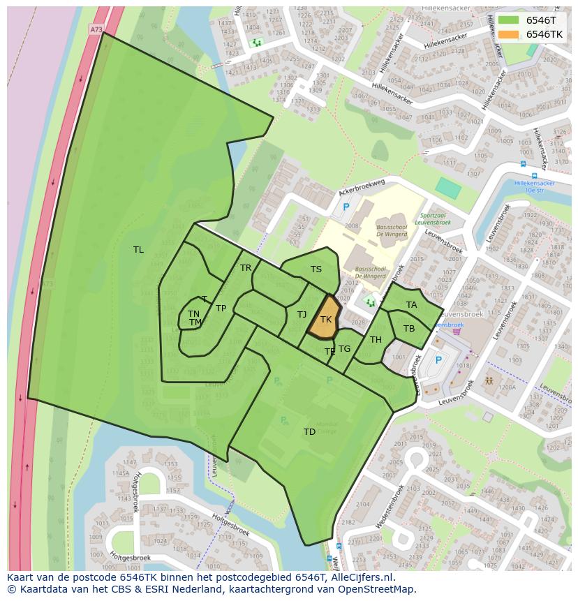 Afbeelding van het postcodegebied 6546 TK op de kaart.