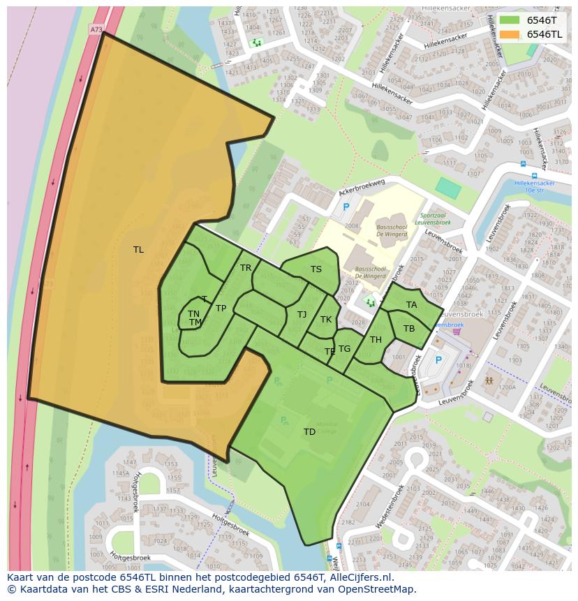 Afbeelding van het postcodegebied 6546 TL op de kaart.