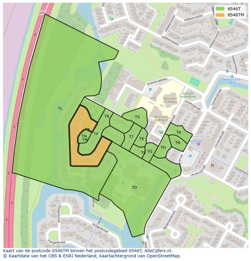 Afbeelding van het postcodegebied 6546 TM op de kaart.