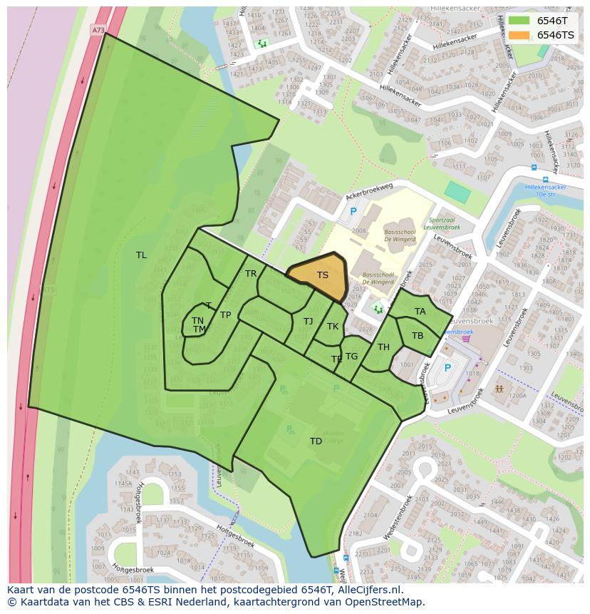 Afbeelding van het postcodegebied 6546 TS op de kaart.