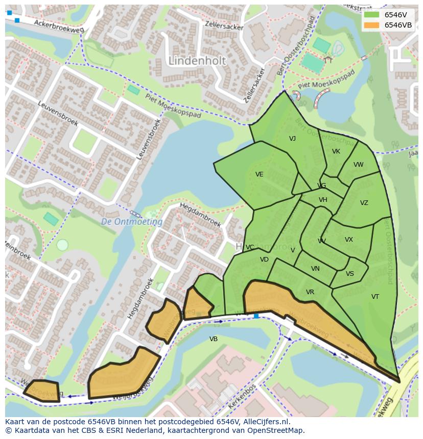 Afbeelding van het postcodegebied 6546 VB op de kaart.