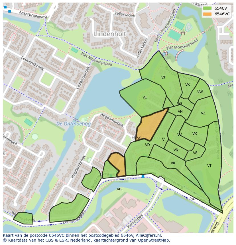 Afbeelding van het postcodegebied 6546 VC op de kaart.