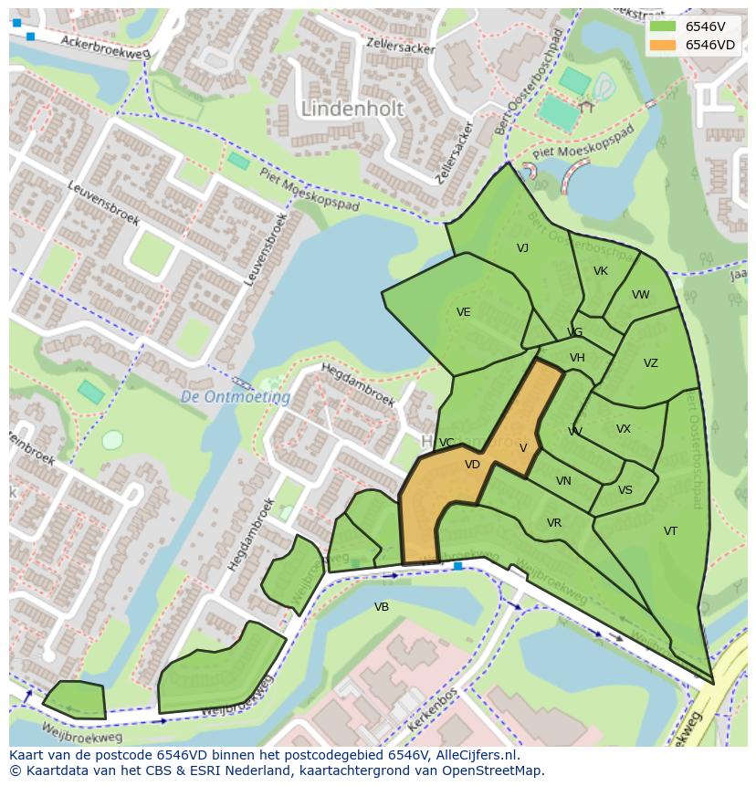 Afbeelding van het postcodegebied 6546 VD op de kaart.
