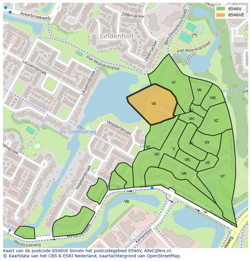 Afbeelding van het postcodegebied 6546 VE op de kaart.