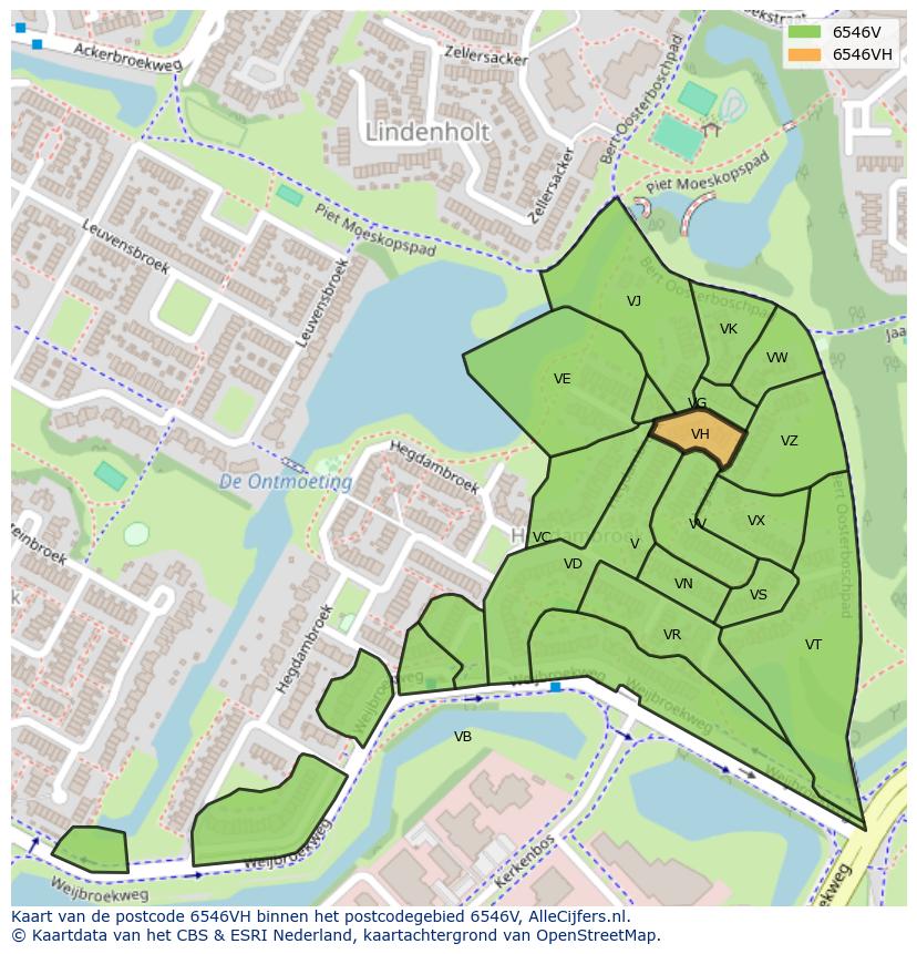 Afbeelding van het postcodegebied 6546 VH op de kaart.
