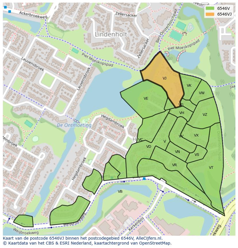 Afbeelding van het postcodegebied 6546 VJ op de kaart.