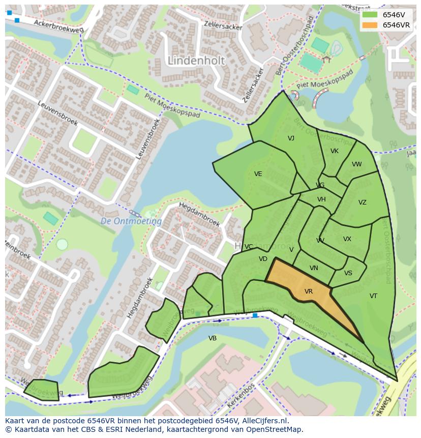 Afbeelding van het postcodegebied 6546 VR op de kaart.