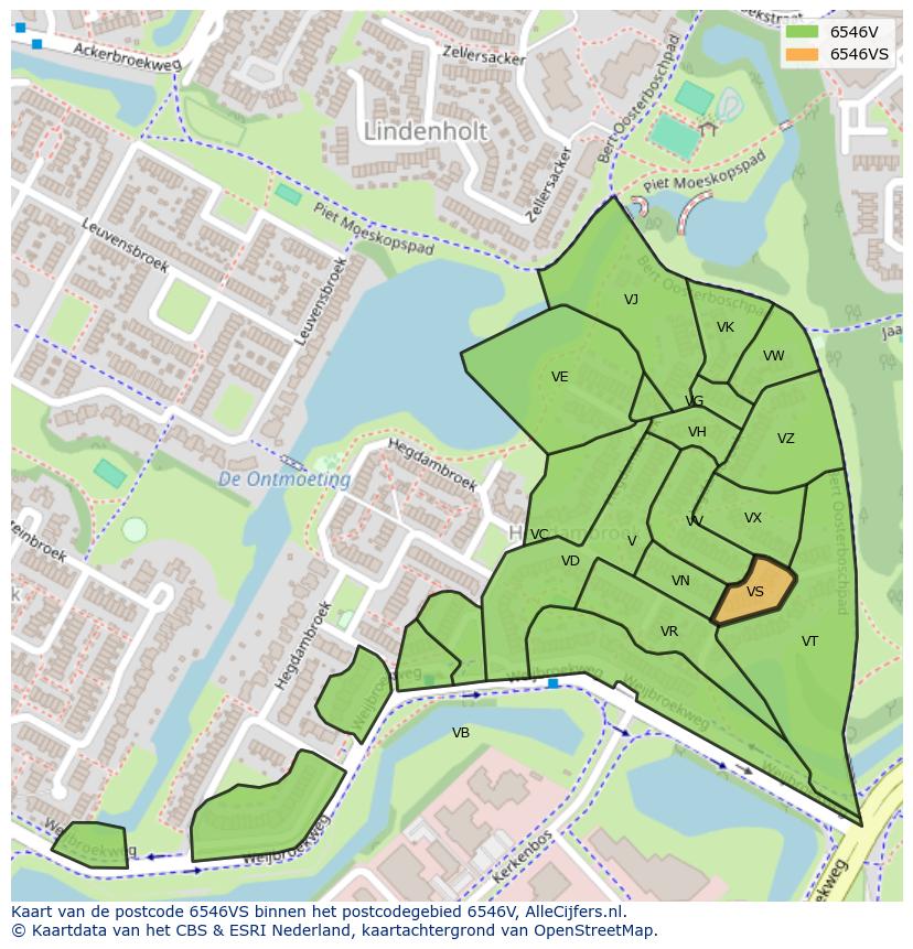 Afbeelding van het postcodegebied 6546 VS op de kaart.