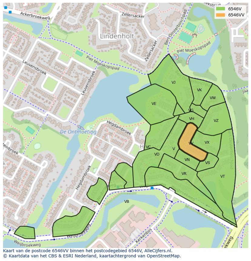 Afbeelding van het postcodegebied 6546 VV op de kaart.