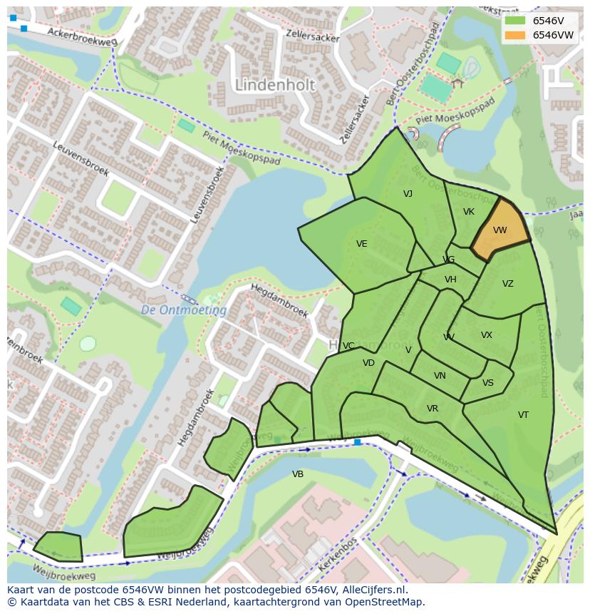 Afbeelding van het postcodegebied 6546 VW op de kaart.