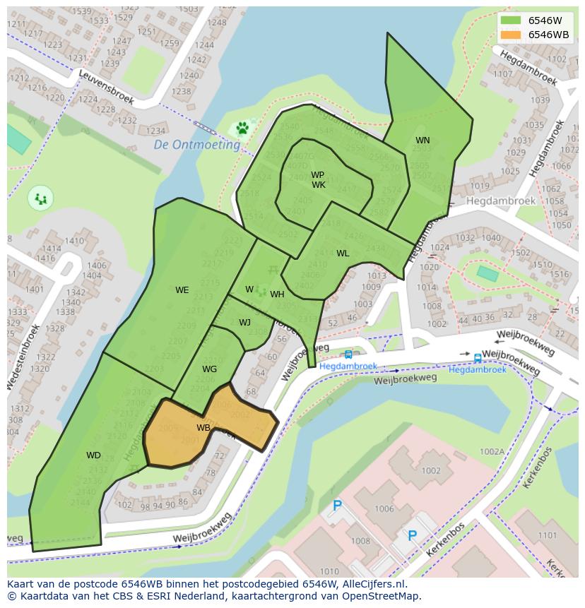 Afbeelding van het postcodegebied 6546 WB op de kaart.