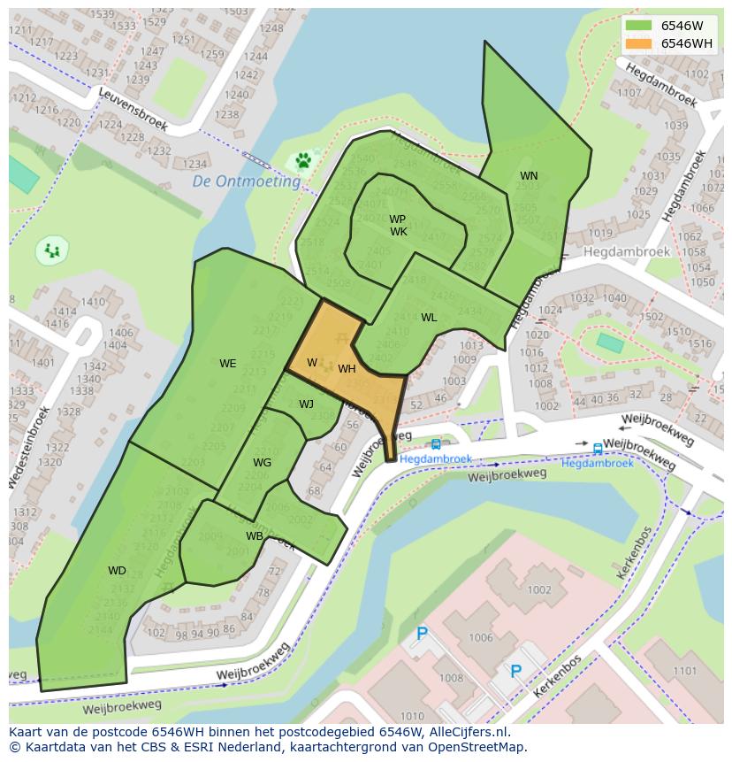 Afbeelding van het postcodegebied 6546 WH op de kaart.
