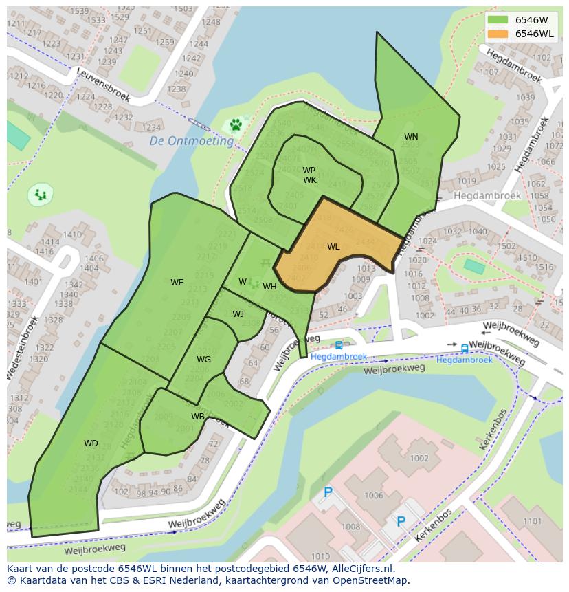 Afbeelding van het postcodegebied 6546 WL op de kaart.