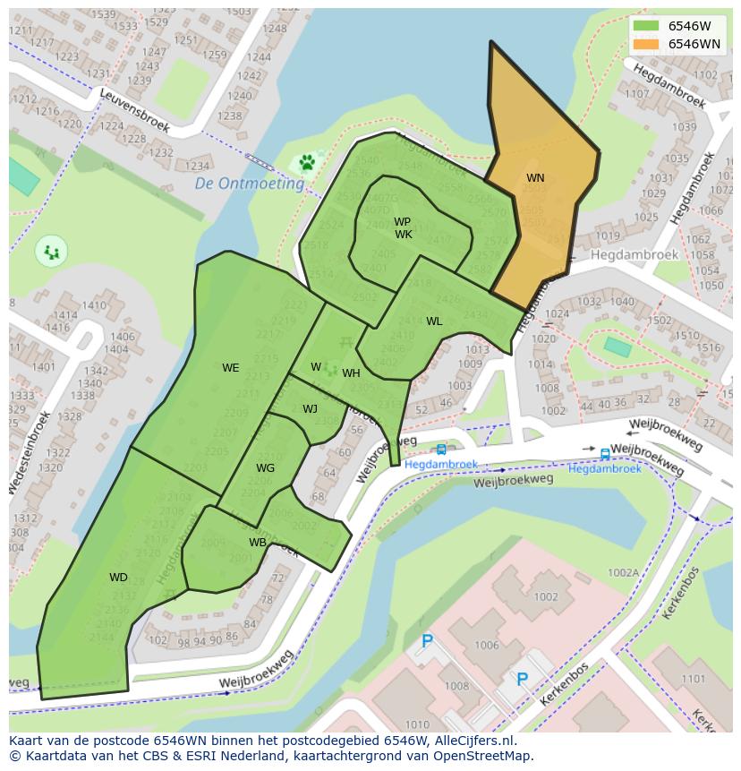 Afbeelding van het postcodegebied 6546 WN op de kaart.