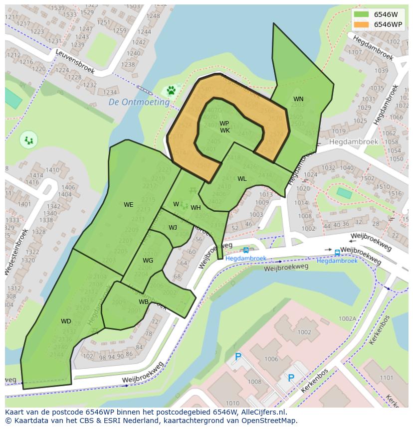 Afbeelding van het postcodegebied 6546 WP op de kaart.