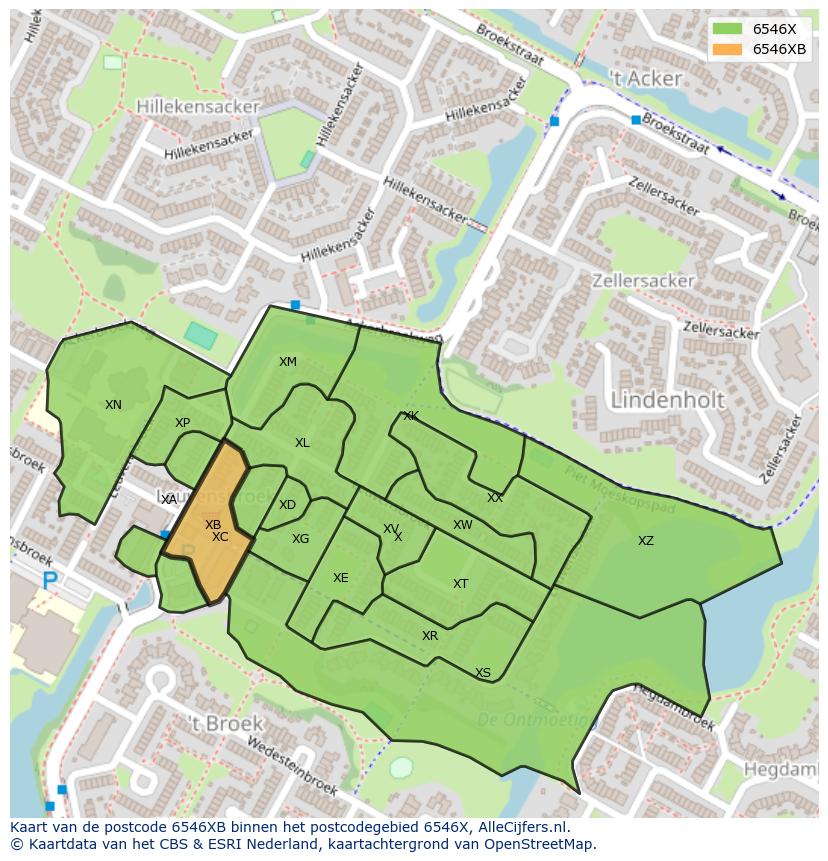Afbeelding van het postcodegebied 6546 XB op de kaart.