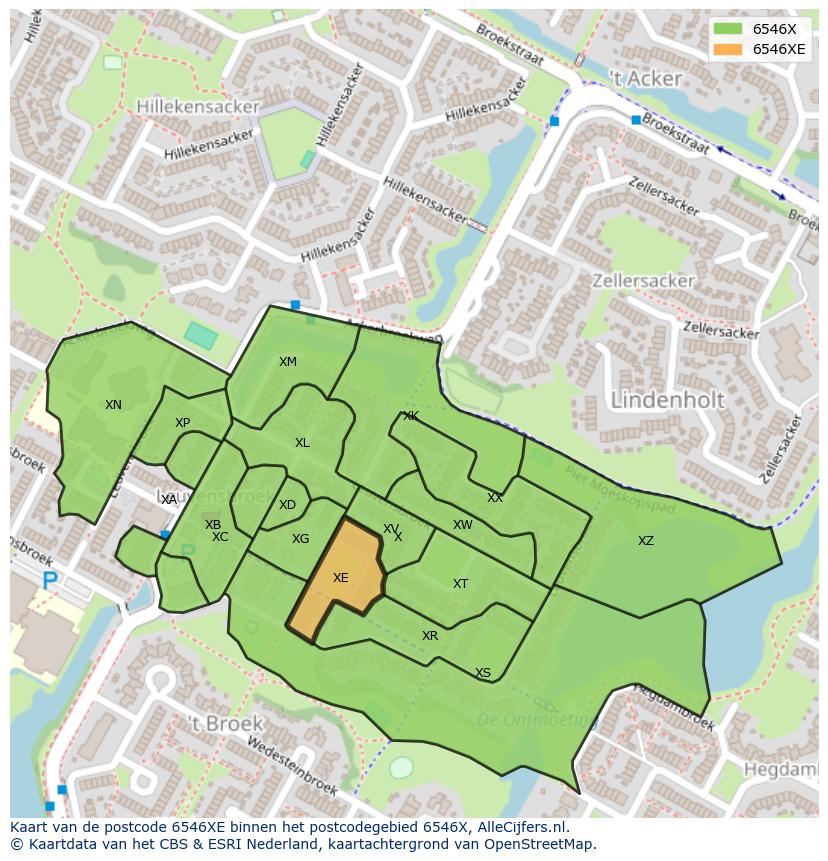 Afbeelding van het postcodegebied 6546 XE op de kaart.