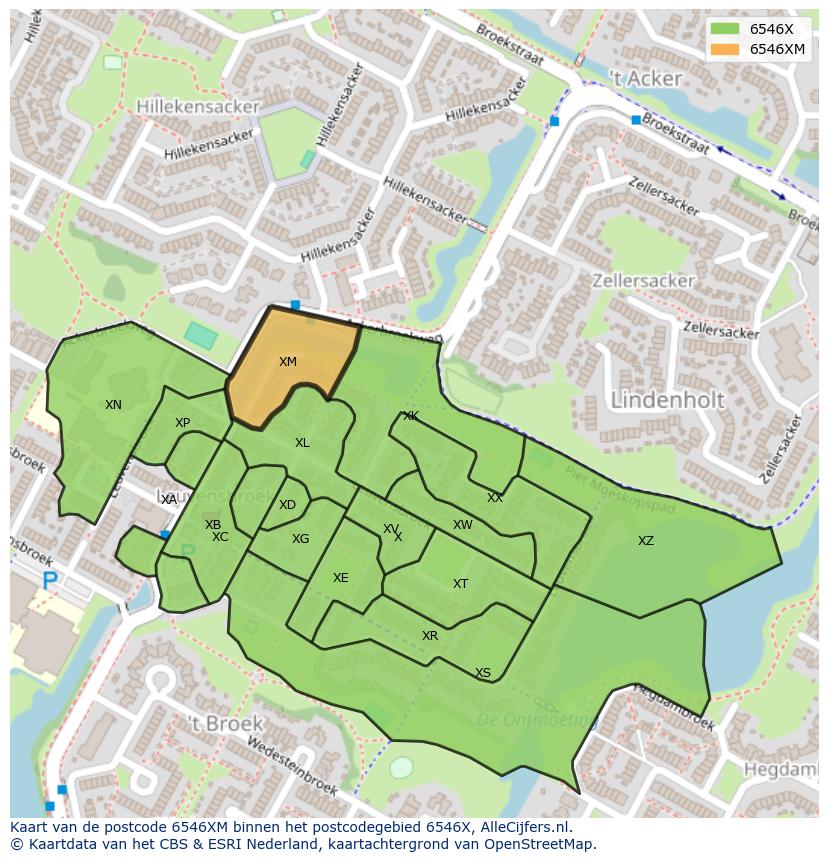 Afbeelding van het postcodegebied 6546 XM op de kaart.
