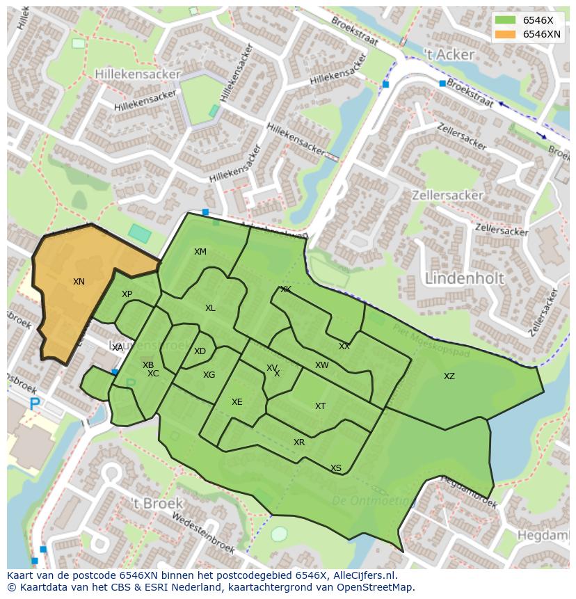 Afbeelding van het postcodegebied 6546 XN op de kaart.