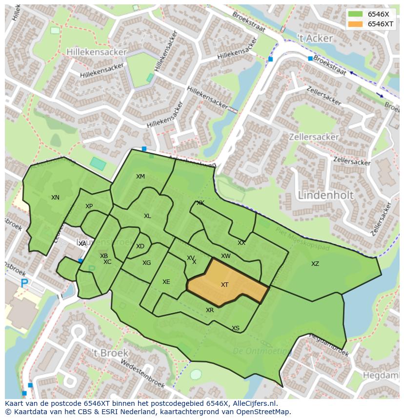 Afbeelding van het postcodegebied 6546 XT op de kaart.