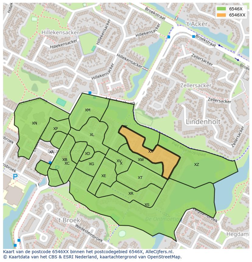 Afbeelding van het postcodegebied 6546 XX op de kaart.