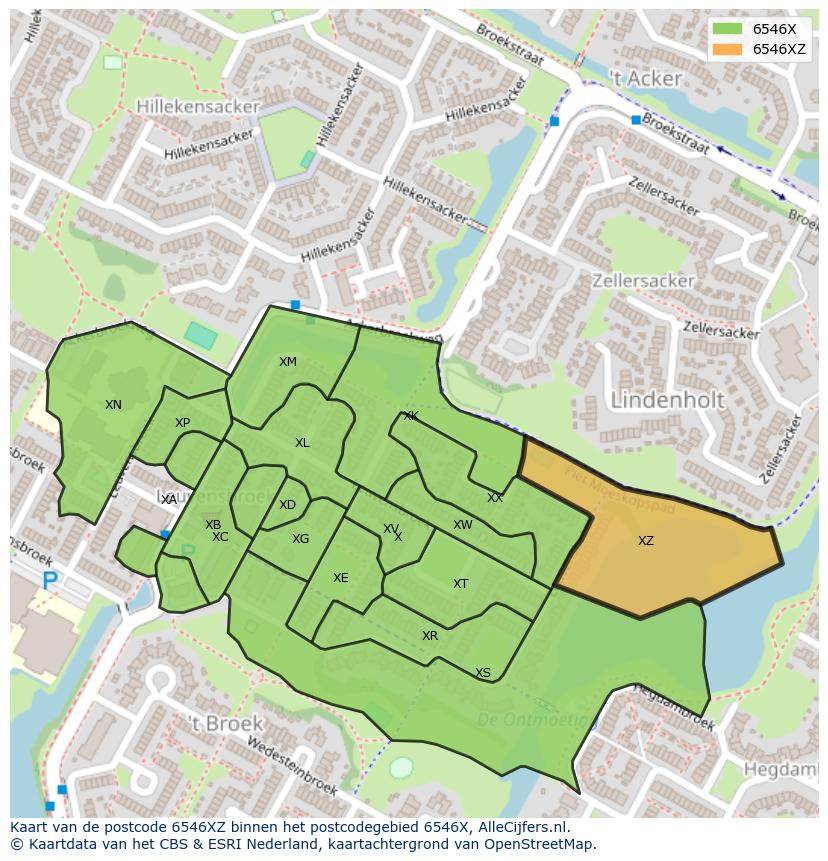 Afbeelding van het postcodegebied 6546 XZ op de kaart.