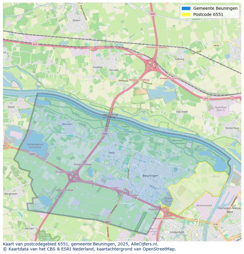 Afbeelding van het postcodegebied 6551 op de kaart.