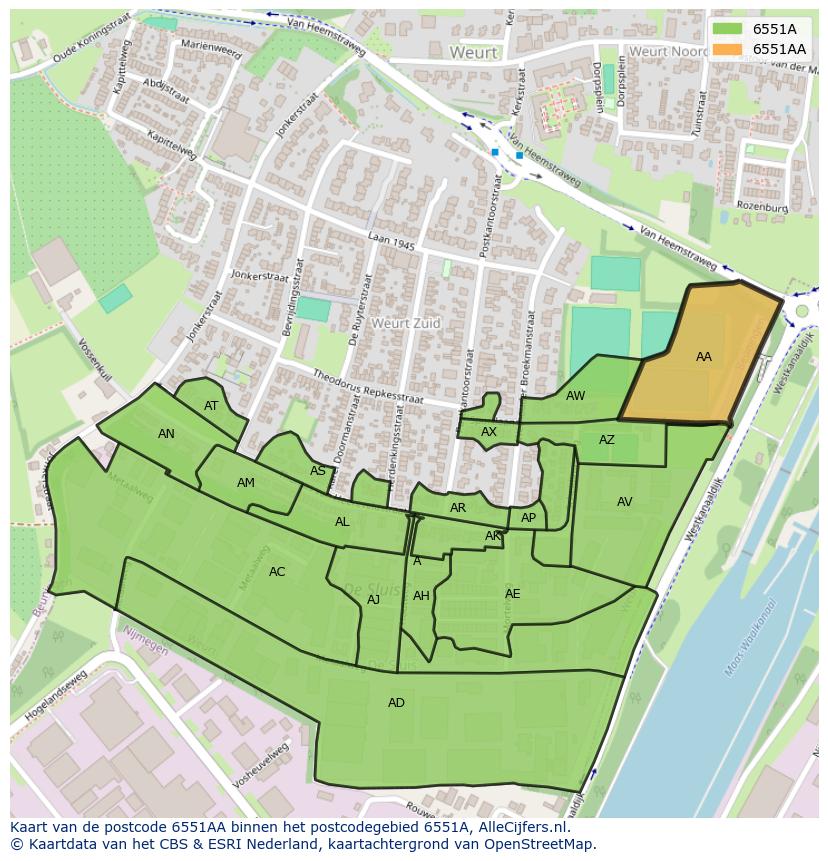 Afbeelding van het postcodegebied 6551 AA op de kaart.