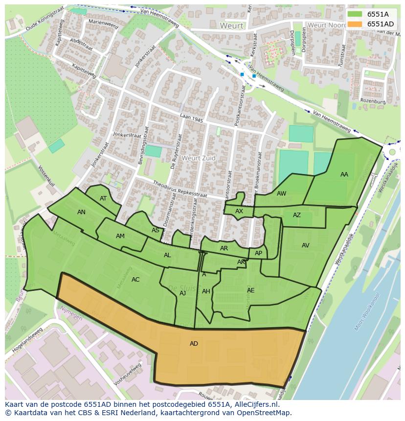 Afbeelding van het postcodegebied 6551 AD op de kaart.