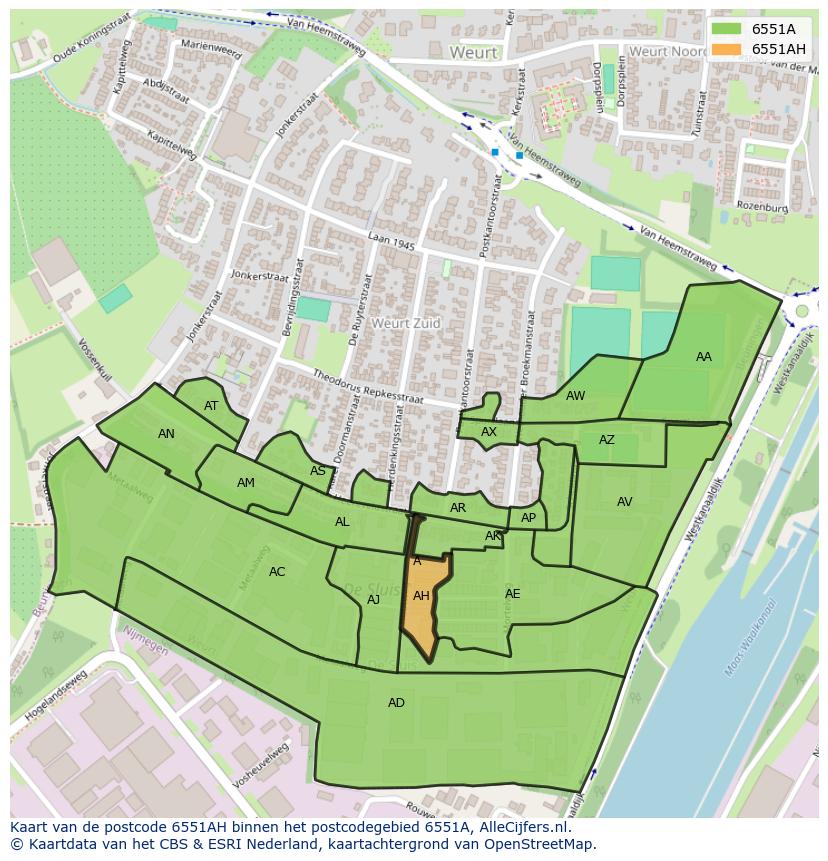 Afbeelding van het postcodegebied 6551 AH op de kaart.