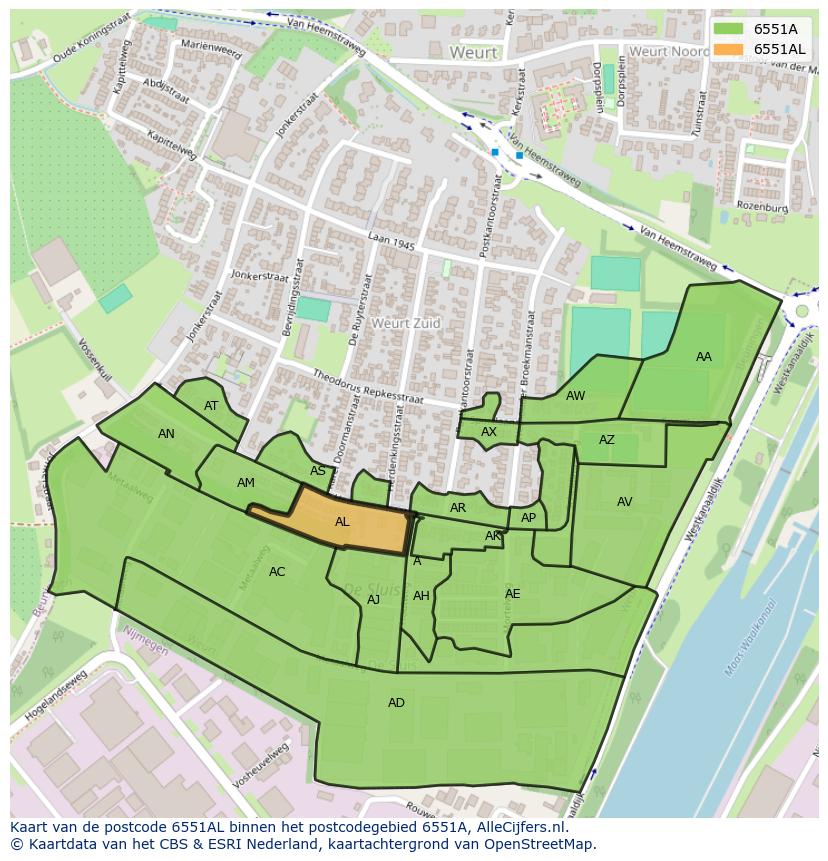 Afbeelding van het postcodegebied 6551 AL op de kaart.