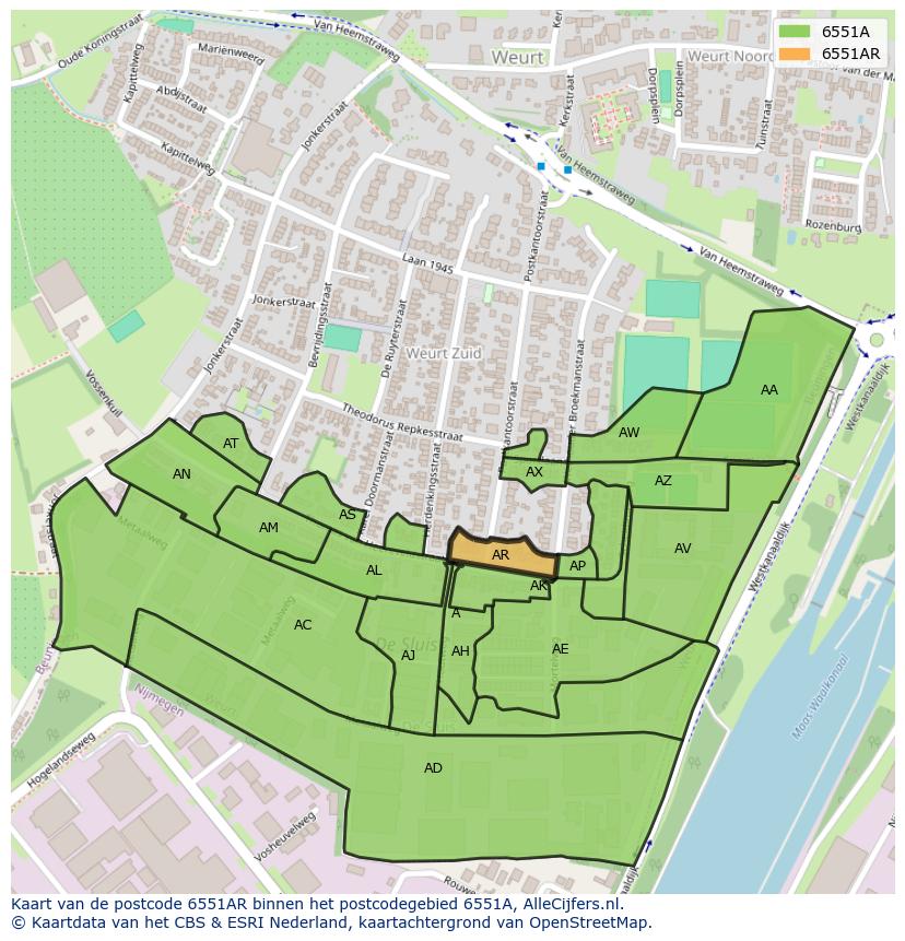 Afbeelding van het postcodegebied 6551 AR op de kaart.